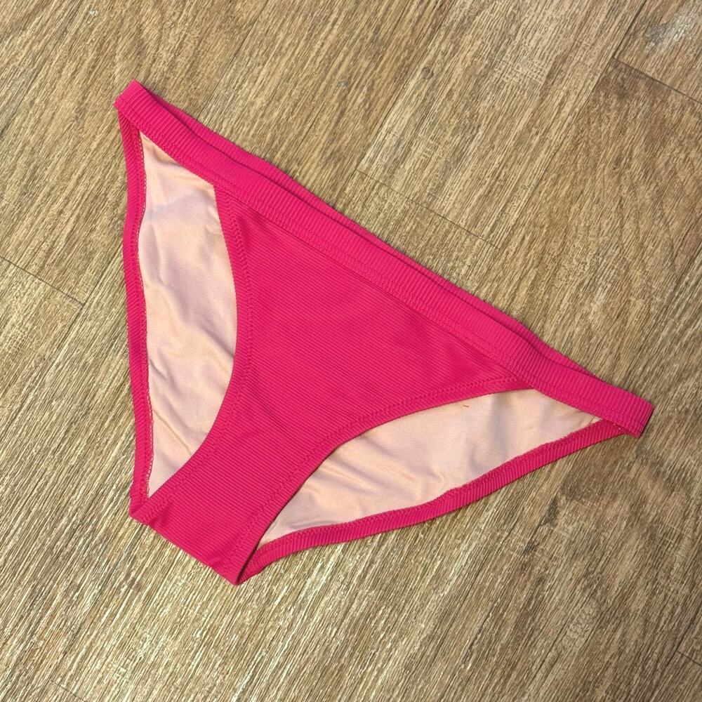 J. Crew Pink Ribbed-Trim Hipster Full-Coverage Bikini Bottom Size Small